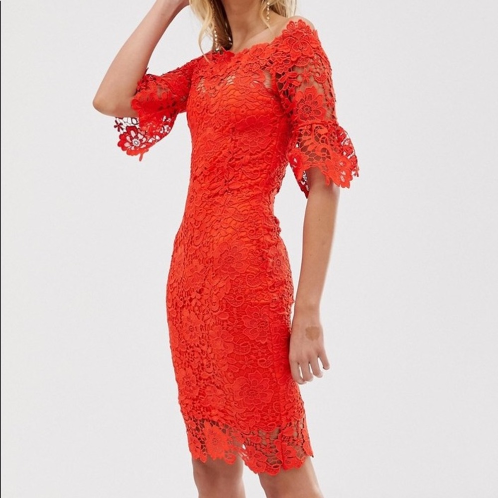Paper Dolls Off The Shoulder Crochet Red Dress